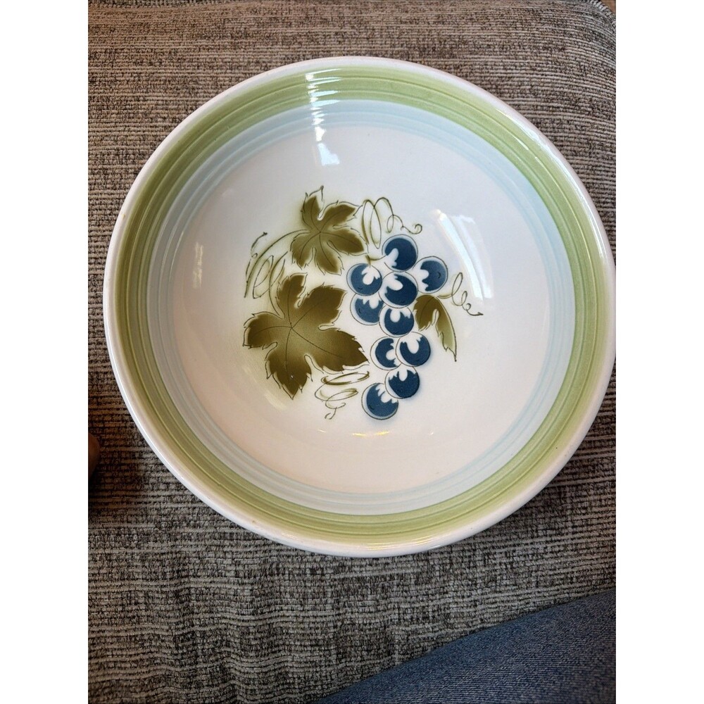 Vintage Blue Grapes 9 inch Round Vegetable Bowl Ironstone From Japan  #4265